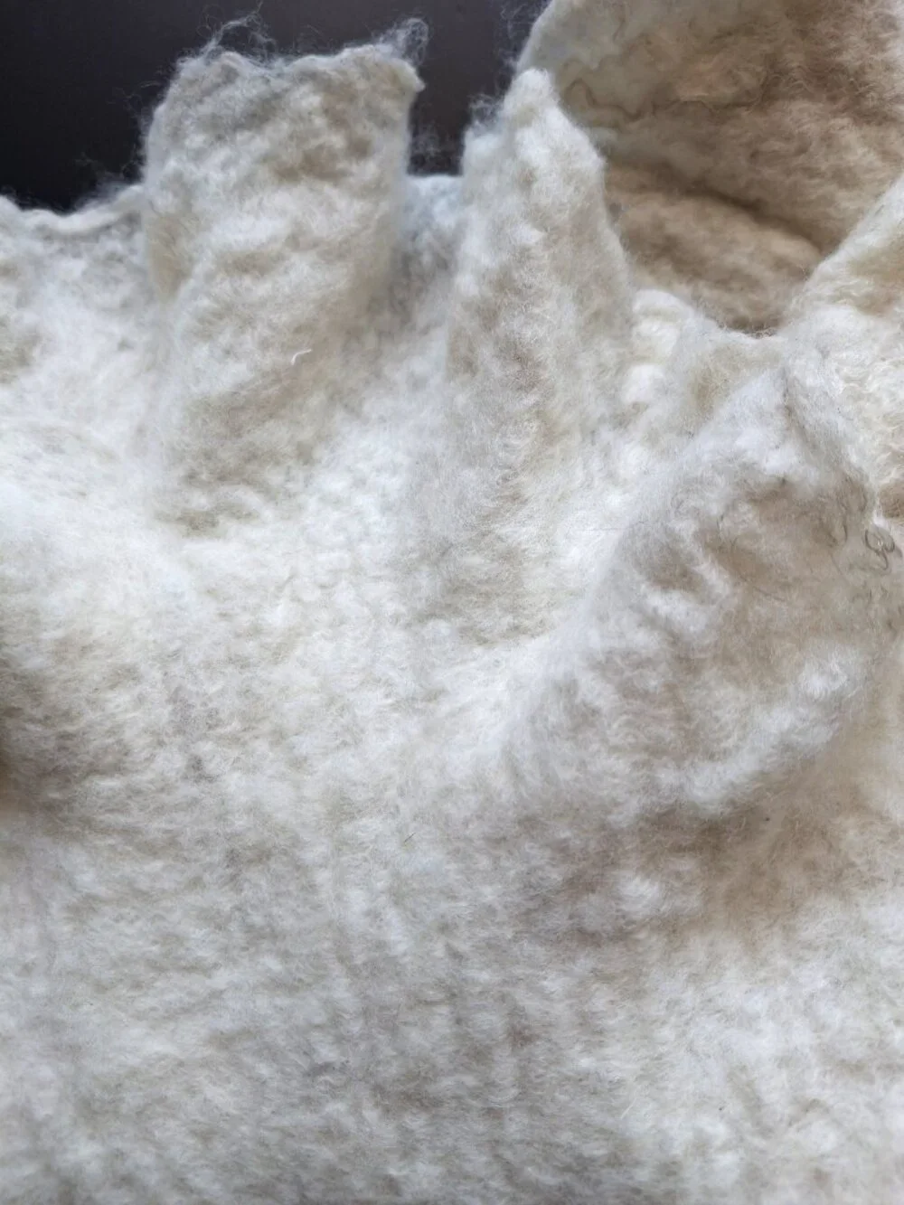 Supermaggie Handmade Felted Merino Wool Flax Ruffle Scarf Wrap Wearable Art USA